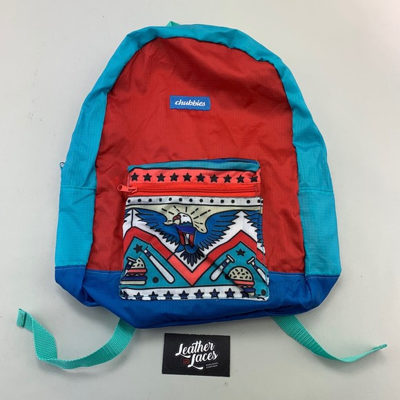 chubbies Handbags - Chubbies Stowaway Lightweight Zip Backpack Patriotic Eagle USA Design Blue Red